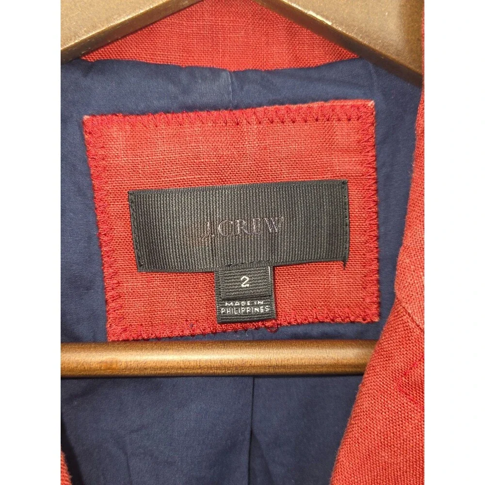 J. Crew Womens Regent Blazer Jacket One Button Rust Red Orange Linen Size 2